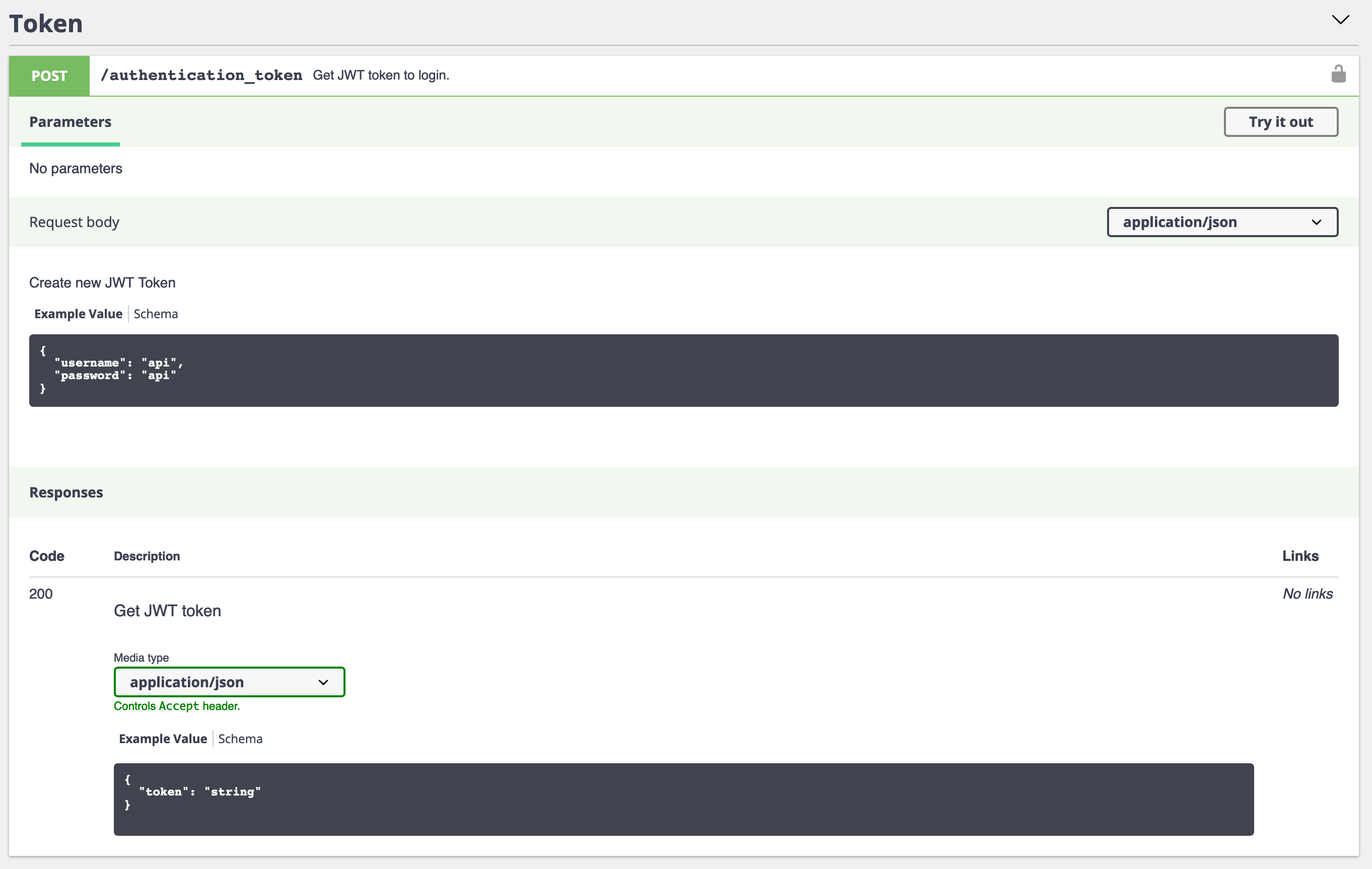 API Endpoint to retrieve JWT Token from SwaggerUI